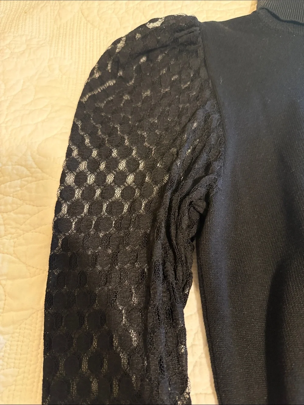Love Tree Black Turtleneck Sweater with Lace Puff Sleeves